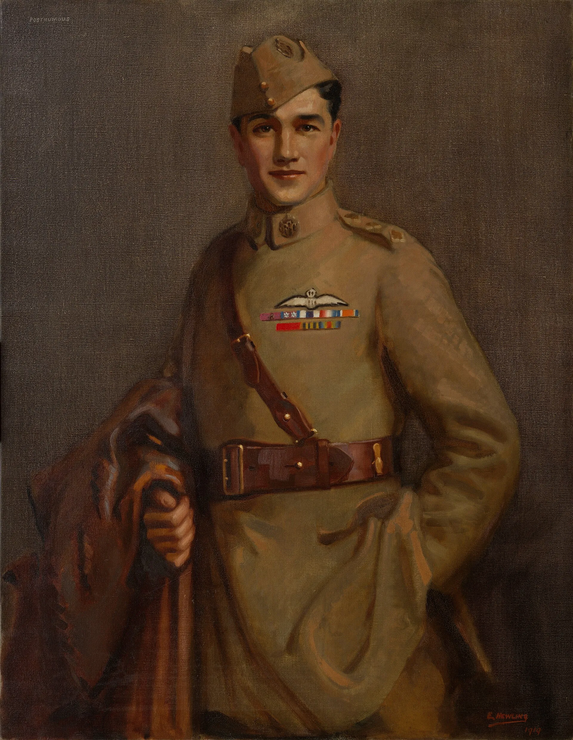 A painted portrait of Captain Albert Ball VC in uniform