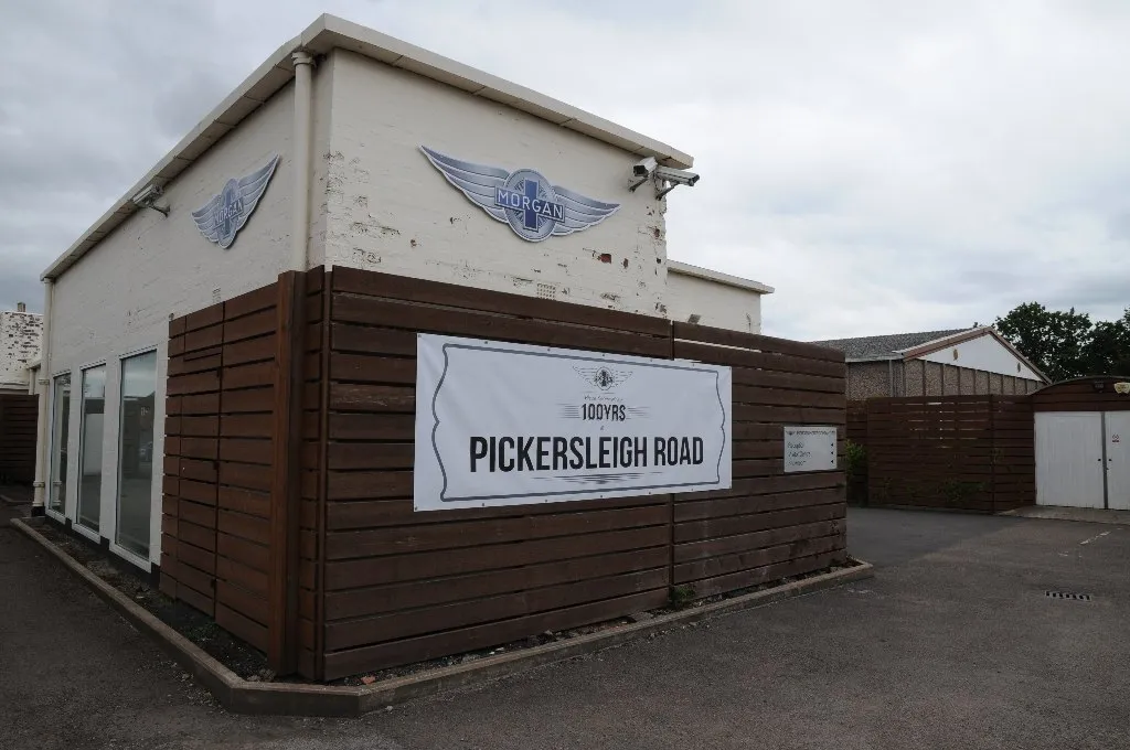The Morgan works on Pickersleigh Road, with a "100 Years at Pickersleigh Road" sign